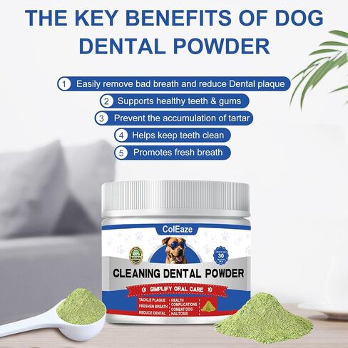 Dog Teeth Cleaning Powder Dog Breath Freshener Dog Dental Powder with Natural Herbal Blend Targets Tartar Reduces Plaque Bad Breath Dog Dental Care Made Easy for All Ages 180g in Saudi Arabia