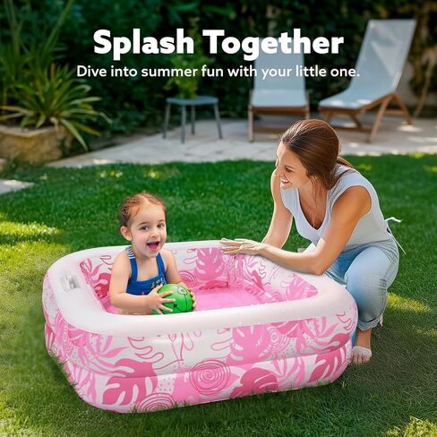 SLOOSH Inflatable Kiddie Pool for Kids, 32"x32"x8.5" Swimming Pool with Soft Pad for Kid & Toddler, Square Blow Up Baby Ball Play Pit Pools for Swim Party, Portable Indoor & Outdoor Water Toys (Pink) in Saudi Arabia