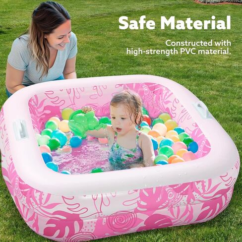 SLOOSH Inflatable Kiddie Pool for Kids, 32"x32"x8.5" Swimming Pool with Soft Pad for Kid & Toddler, Square Blow Up Baby Ball Play Pit Pools for Swim Party, Portable Indoor & Outdoor Water Toys (Pink) in Saudi Arabia