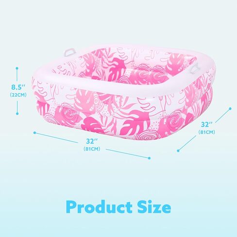 SLOOSH Inflatable Kiddie Pool for Kids, 32"x32"x8.5" Swimming Pool with Soft Pad for Kid & Toddler, Square Blow Up Baby Ball Play Pit Pools for Swim Party, Portable Indoor & Outdoor Water Toys (Pink) in Saudi Arabia