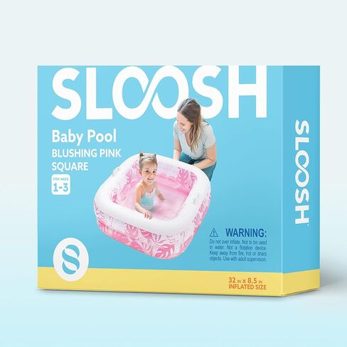 SLOOSH Inflatable Kiddie Pool for Kids, 32"x32"x8.5" Swimming Pool with Soft Pad for Kid & Toddler, Square Blow Up Baby Ball Play Pit Pools for Swim Party, Portable Indoor & Outdoor Water Toys (Pink) in Saudi Arabia