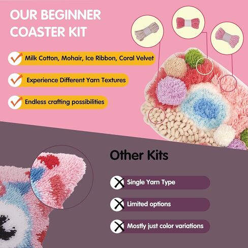 مجموعات خطاف مزلاج Chillfuzz للبالغين - Kids Crochet Kit for Beginners Arts and Craft Kit Moss Rug Coaster Origin in Kuwait