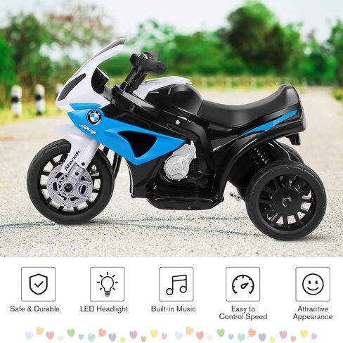 OLAKIDS Kids Ride on Motorcycle, 6V Licensed BMW Electric Motor with Music, Foot Pedal, Headlight, Leather Seat Cushion, 3 Wheels Battery Powered Tricycle Toy for Boys Girls (Sapphire) in Saudi Arabia
