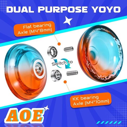 Aoe Professional Yoyo للأطفال من 8 إلى 12 أو أعلى ، استجيب يو يو مع ثقوب إصبع عميقة ، خدعة وظيفة مزدوجة للبالغين ، مع محمل غير مستجيب ، 10 سلاسل ، حالة in Kuwait