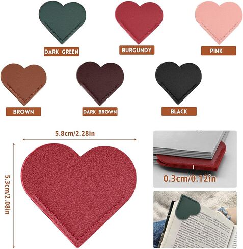 6 PCS Leather Heart Latcls ، Cute Heart Longmark Corner Page Page Harks Book Excedsories for Women Tethings School Office Home Supplies in Kuwait