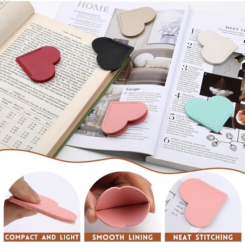 6 PCS Leather Heart Latcls ، Cute Heart Longmark Corner Page Page Harks Book Excedsories for Women Tethings School Office Home Supplies in Kuwait
