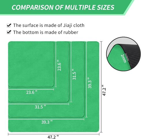 Square Large Tabletop Game Playmat,Used for Playing Poker,Mahjong,Playing Cards,and Role-Playing Games, with Thick Seam Edge,Waterproof,and Anti Slip(60 * 60cm*2mm) Green in Saudi Arabia
