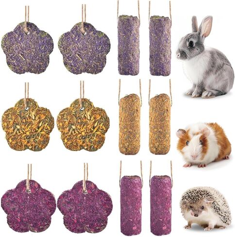12pcs rabbit phem sticks ، معلق العصي المضغ والكعك تيموثي القش روز معالجة الكريسانثيموم لأرنب شينشيلا غينيا خنزير الهامستر والحيوانات الأليفة الصغيرة الأخرى وجبة خفيفة in Kuwait