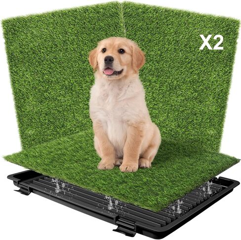 Dog Grass Pad with Tray: Reusable Training Pad with 2-Pack Replaceable Artificial Grass - Quick Absorbent Indoor Portable Dog Patio Potty, Washable Pee Pad For Small Medium To Large Dog, 22"x18" Green in Saudi Arabia