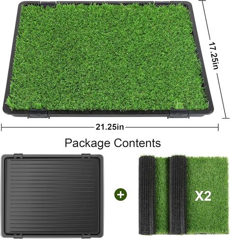 Dog Grass Pad with Tray: Reusable Training Pad with 2-Pack Replaceable Artificial Grass - Quick Absorbent Indoor Portable Dog Patio Potty, Washable Pee Pad For Small Medium To Large Dog, 22"x18" Green in Saudi Arabia