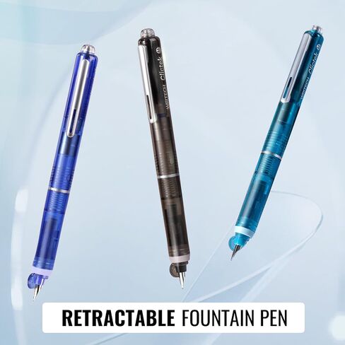 WRITECH Clictek Fountain Pen Set: Retractable Style Blue Ink Medium Nib Transparent Barrel, Includes 5 Ink Cartridges for Gift Set, Smooth Writing No Leaking in Saudi Arabia