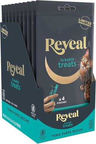 Reveal Natural Creamy Lickable Purée Cat Treats, Grain Free and Made with Limited Ingredients, Variety Selection Squeeze Up Cat Treats (20 x 0.5 oz Pouches) in Kuwait