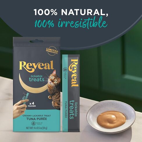 Reveal Natural Creamy Lickable Purée Cat Treats, Grain Free and Made with Limited Ingredients, Variety Selection Squeeze Up Cat Treats (20 x 0.5 oz Pouches) in Kuwait