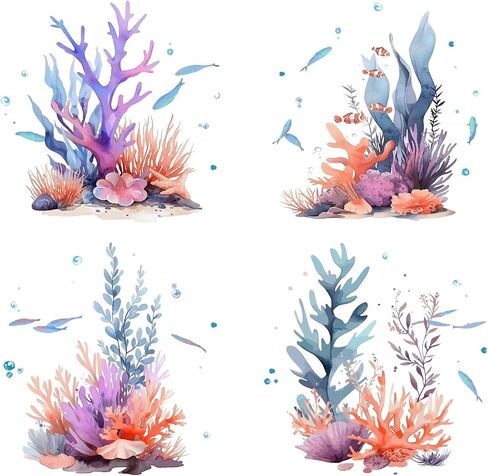 GORGECRAFT 4 Styles Sea Life Window Decal 6.3x6.3 Inch Ocean Animal Creatures Seaturtle Static Decal Sticker Glass Cling Anti-Collision Alert Decals for Prevent Stop Birds Dogs Pets Strikes in Kuwait