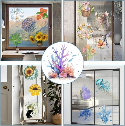 GORGECRAFT 4 Styles Sea Life Window Decal 6.3x6.3 Inch Ocean Animal Creatures Seaturtle Static Decal Sticker Glass Cling Anti-Collision Alert Decals for Prevent Stop Birds Dogs Pets Strikes in Kuwait