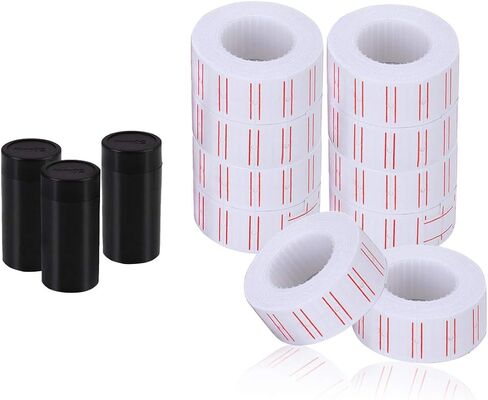 hatisan Price Gun Labels, 10 Rolls x 5000 White Pieces, Compatible with Mx-5500, 3pcs Ink Rollers, Double Red Lines, 500 Price Tag per Roll, 5000 Labels Total in Saudi Arabia
