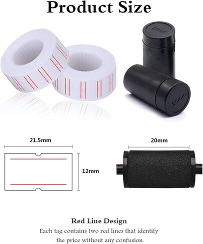 hatisan Price Gun Labels, 10 Rolls x 5000 White Pieces, Compatible with Mx-5500, 3pcs Ink Rollers, Double Red Lines, 500 Price Tag per Roll, 5000 Labels Total in Saudi Arabia