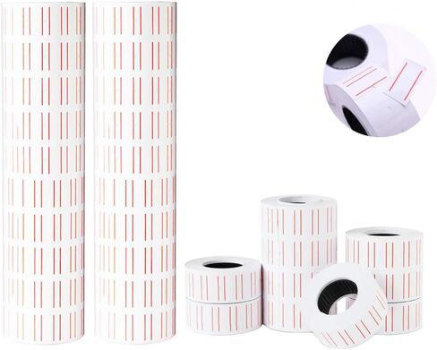 hatisan Price Gun Labels, 10 Rolls x 5000 White Pieces, Compatible with Mx-5500, 3pcs Ink Rollers, Double Red Lines, 500 Price Tag per Roll, 5000 Labels Total in Kuwait