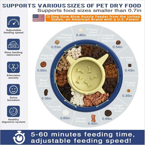 KADTC Dog Detating Slow Bowl Puzzle Teeder وقت التغذية القابل للتعديل من 5 إلى 60 دقيقة سعة 17.64 أونصة جرو العقل تغذية عقلية للكلاب الصغيرة/المتوسطة/الكبيرة الأزرق in Saudi Arabia