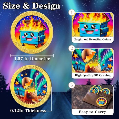 Dumpster Fire Challenge Coin 1 Pcs, Colorful Dumpster Fire Coin, Funny Inspirational Commemorable Coins for Workers, Coworkers, Friends, Family in Kuwait