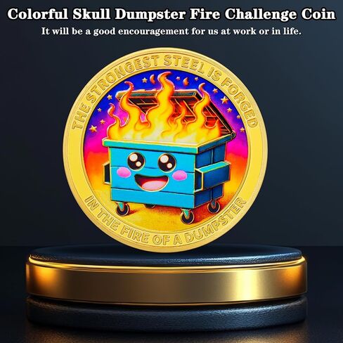 Dumpster Fire Challenge Coin 1 Pcs, Colorful Dumpster Fire Coin, Funny Inspirational Commemorable Coins for Workers, Coworkers, Friends, Family in Kuwait