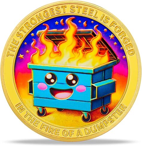 Dumpster Fire Challenge Coin 1 Pcs, Colorful Dumpster Fire Coin, Funny Inspirational Commemorable Coins for Workers, Coworkers, Friends, Family in Kuwait
