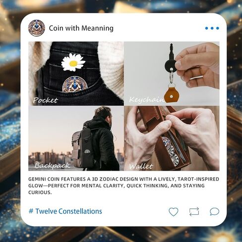 Cool Gemini 12 Zodiac Challenge Coin - Twelve Constellations Gemini Protective Talisman Coin - Divination Good Luck Charms Tarot Coin - Meaningful Star Sign Collectible Gifts for Men Women Friend Kid in Saudi Arabia