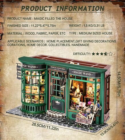 Spilay DIY Miniature Dollhouse Wooden Furniture Kit,Handmade Mini Modern Model Plus with Dust Cover & LED,1:24 Scale Creative Doll House for Lover Friend Gift (Magic House) in Kuwait