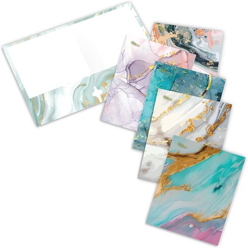 New Generation - Marble - 2 Pocket Folders, Assorted Designs Letter Size folders with 3 Hole Punch to use with Your Binder, folders are Heavy Duty and Glossy Laminated (6 Pack FOLDERS) in Kuwait