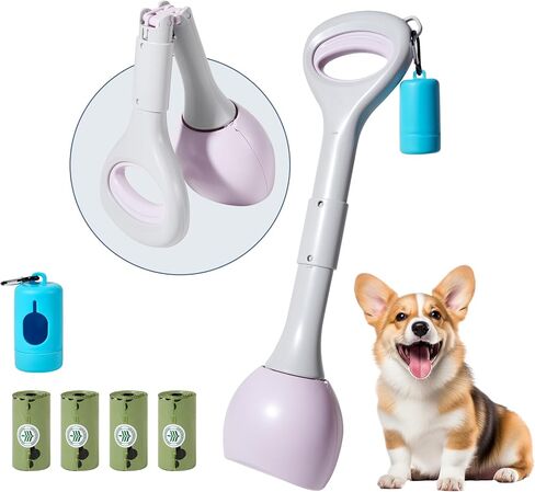 Portable Pooper Scooper with Bag Attachment, 19-Inch Handle, One-Handed Operation, Includes 60 Waste Bags and Dispenser, Foldable Dog Pooper Scooper for Yard, Grass, Gravel, and Dirt Cleanup, Purple in Kuwait