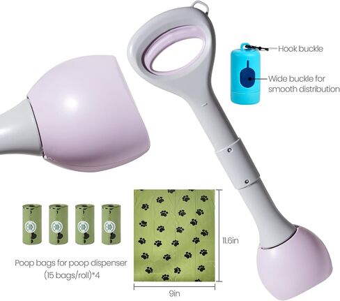 Portable Pooper Scooper with Bag Attachment, 19-Inch Handle, One-Handed Operation, Includes 60 Waste Bags and Dispenser, Foldable Dog Pooper Scooper for Yard, Grass, Gravel, and Dirt Cleanup, Purple in Kuwait