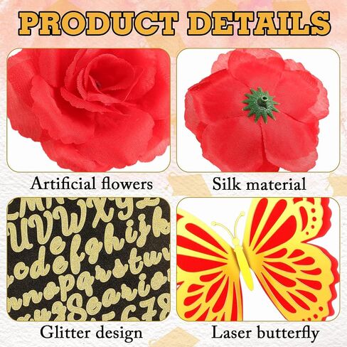 35 PCS DIY Cap Cap Decorations Kit ، تشمل Faux Flower Flower 3D Butterfly Treguation QUOTE GLITTER PERL PEARL RHINESTONE لـ GRART HAT Topper Cover Gift (Black ، Red ، Gold) in Saudi Arabia
