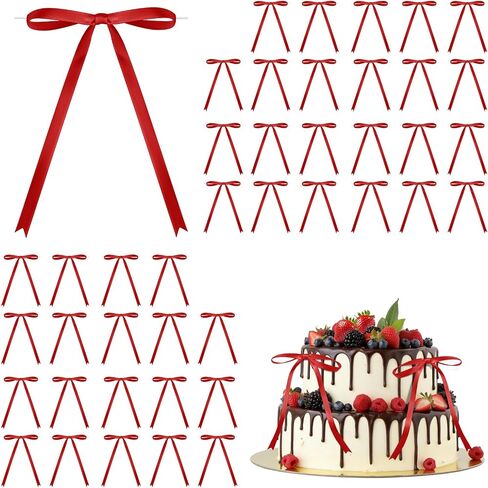 50 PCS 5x7 بوصة الساتان أقواس مع Twist Tie - أقواس الشريط المربوطة للهدف لالتفاف الهدايا ، وأكياس الكعكة ، هدية DIY ، زخارف عيد الميلاد ، البالونات وديكور المنزل (أبيض) in Kuwait
