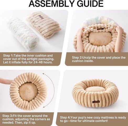 MEWOOFUN Donut Dog Beds for Small Dog, Calming Bed Round Cute Puppy Bed with Non-Slip Bottom, Fluffy Washable Pet Bed for Puppy and Kitten (Cream, S (25x25x7)) in Saudi Arabia