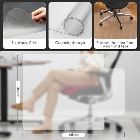 Clear PVC Office Chair Mat - Stronger & Durable Desk Chair Mat for Hardwood Floor, Non-Slip Floor Protector for Office Chair Casters, Hardfloor Mat for Desk (Clear for Hardwood, 36X47IN Rectangle) in Kuwait