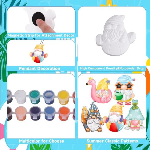 24Pcs Summer Gnome Ceramic Painting Kit for Adults Kids Ready to Paint Your Own Gnome Ornaments DIY Unpainted Gnomes Figurines Ceramic Gnomes to Paint Crafts Set with Magnetic Strips in Kuwait