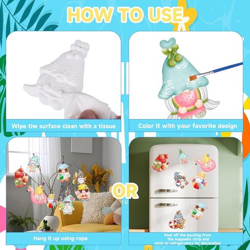 24Pcs Summer Gnome Ceramic Painting Kit for Adults Kids Ready to Paint Your Own Gnome Ornaments DIY Unpainted Gnomes Figurines Ceramic Gnomes to Paint Crafts Set with Magnetic Strips in Kuwait