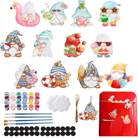 24Pcs Summer Gnome Ceramic Painting Kit for Adults Kids Ready to Paint Your Own Gnome Ornaments DIY Unpainted Gnomes Figurines Ceramic Gnomes to Paint Crafts Set with Magnetic Strips in Kuwait