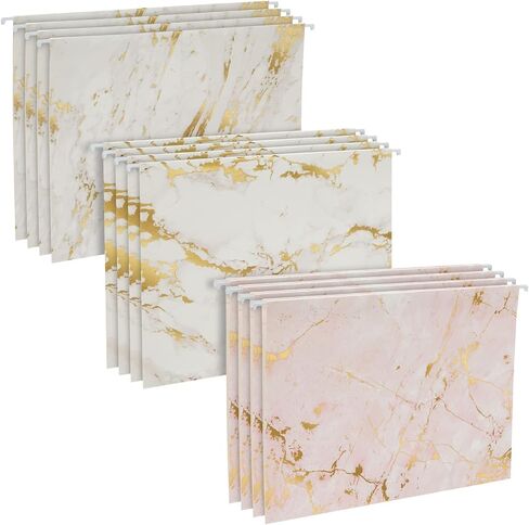 Paper Junkie 12 Pack Decorative Hanging File Folders, Letter Size, 1/5 Cut Tabs, Rose Gold Foil Stripes (9.5 x 11.5 in) in Saudi Arabia