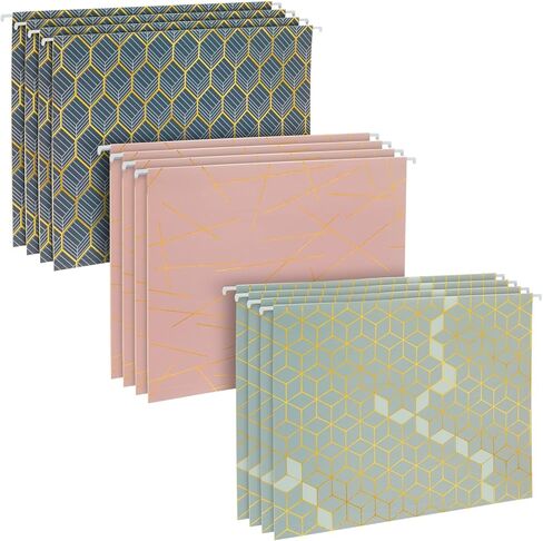Paper Junkie 12 Pack Decorative Hanging File Folders, Letter Size, 1/5 Cut Tabs, Rose Gold Foil Stripes (9.5 x 11.5 in) in Kuwait