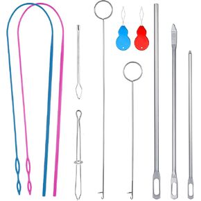 11pcs Drawstring Threader Tool, Flexible Needle Metal Drawstring Threader Tweezers Loop Hook Sewing Loop Kit for Fabric Clothes Jackets Coats Hoodies Sweatpants
