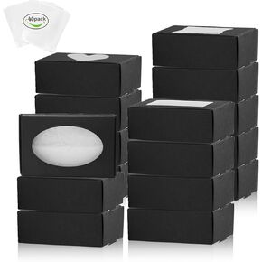 BZIDII 35Pcs Soap Boxes for Homemade Soap and tags,3.54 X 2.36 X 1.18 Inch Soap Boxes with Window,Bar Soap Packaging Kraft Box Supplies（Brown）