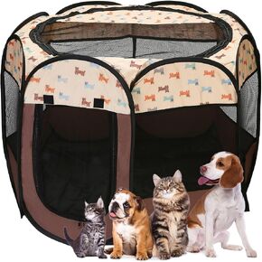Sea Team Foldable Pet Playpen - Portable, Soft Pop-Up Design for Dogs, Cats and Kittens - Breathable Mesh Fabric Cage - Lightweight and Indoor/Outdoor Use