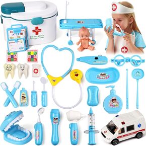 32 PCS مجموعة كبيرة من الأطباء للأطفال الصغار 3-5 ، Play Play Doctor Set Toys for Kid مع Ambulance & Carrying Case ، Hight Medical Toy Medical Doctor Play for Kids Boys Girls 6-8