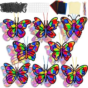 32 Sets Flower Spring Suncatchers Crafts Kit DIY Flower Pot Window Stained Glass Effect Paper Floral Home School Classroom Decoration Art Craft Creative Activity Project Kid Gift Favor
