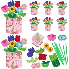 QICI 8 Set Mother's Day Crafts Kit Flower Straw Bouquet Craft DIY Spring Crafts Recipe Blows Oper