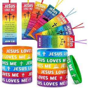 60 Pcs He is Risen Wristbands with Religious Bookmarks Set Easter Christian Gift Bible Verse Silicone Wristband Inspirational Bookmark for Church Sunday School