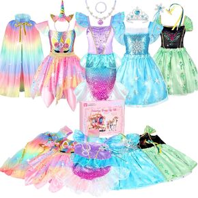 Princess Dress Up Cloths for Little Girls: Princess Costume for Girls Toddler ، Unicorn Costume & Mermaid Costume ، Girl Toys Age 3 4 5 6 6 year girl home with cape ، jewelry ، etc