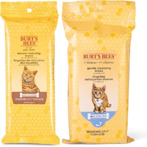 حزمة Burt's Bees for Pets Cats Care: مناديل تقليص Cat Dander وحزمة مسح كل يوم لطيفة ، 50CT ، مكونات مشتقة بشكل طبيعي