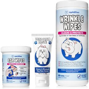 Squishface Tear Stain Paste + Wrinkle Wipes + Dog Ear Wipes Bundle - for Dogs with Wrinkles, Tear Stains, Tail Pockets, Irritated Paws & More - Great for All Breeds!